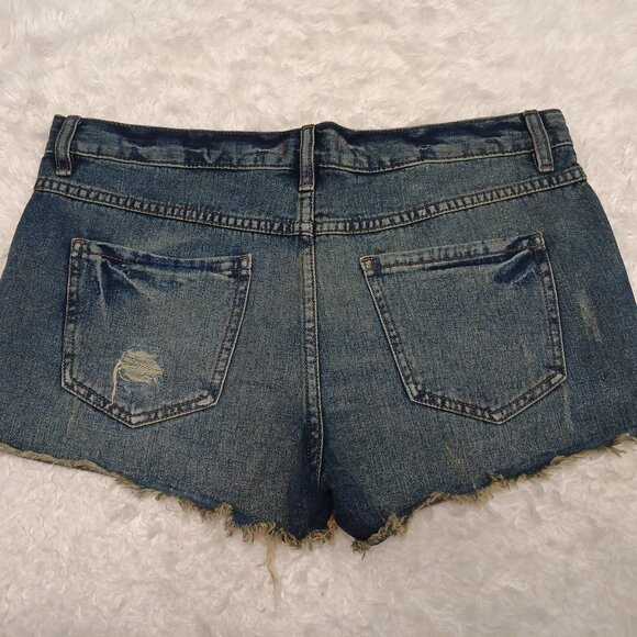 Free People Womens Blue Denim Cut Off Fly Buttons Shorts W28 - Picture 3 of 7